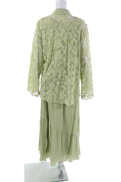 IC by Connie K Women Floral Pullover Set Green Long Sleeve Round Neck Size XL