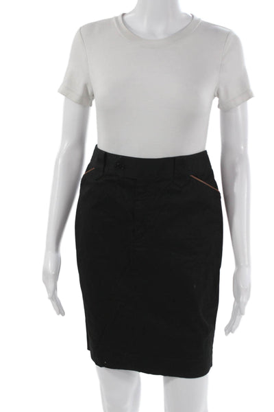 Lauren Ralph Lauren Womens Black Cotton Pencil Skirt Button Front Mini Size 4P