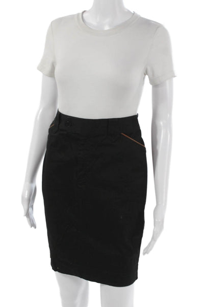 Lauren Ralph Lauren Womens Black Cotton Pencil Skirt Button Front Mini Size 4P