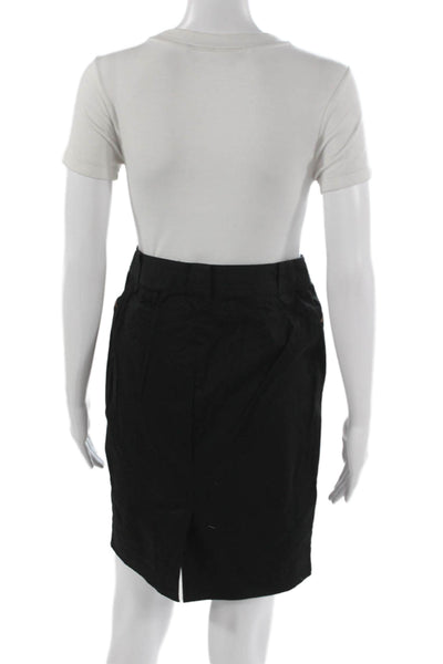 Lauren Ralph Lauren Womens Black Cotton Pencil Skirt Button Front Mini Size 4P