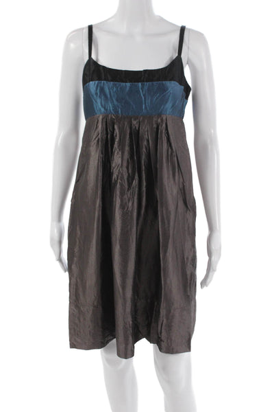 BCBGMAXAZRIA Women A-Line Colorblock Brown Sleeveless Square Neck Dress Size 4