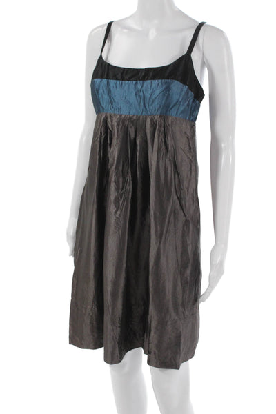 BCBGMAXAZRIA Women A-Line Colorblock Brown Sleeveless Square Neck Dress Size 4