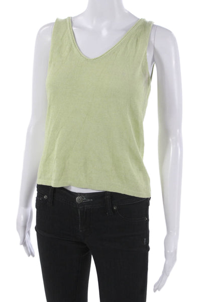 Eileen Fisher Womens Basic V-Neck Sleeveless Tank Green Nylon Size XS