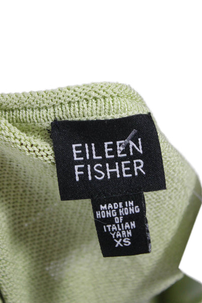 Eileen Fisher Womens Basic V-Neck Sleeveless Tank Green Nylon Size XS