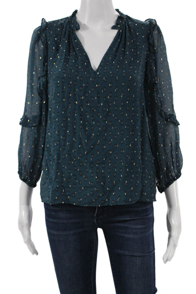 Caballero Collection Women Tunic Green V-Neck Geometric 3/4 Sleeve Size XS