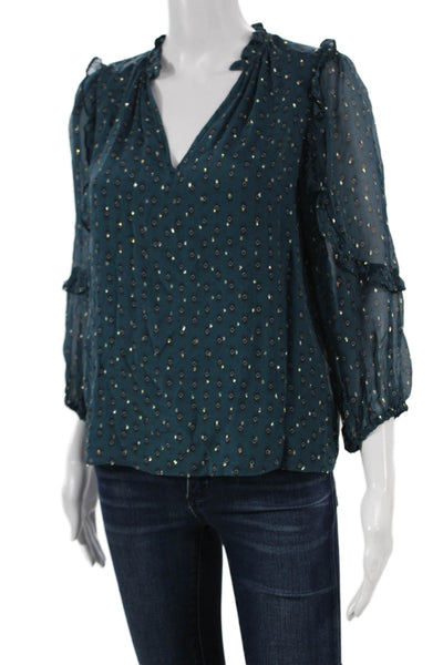 Caballero Collection Women Tunic Green V-Neck Geometric 3/4 Sleeve Size XS