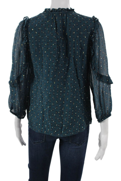 Caballero Collection Women Tunic Green V-Neck Geometric 3/4 Sleeve Size XS