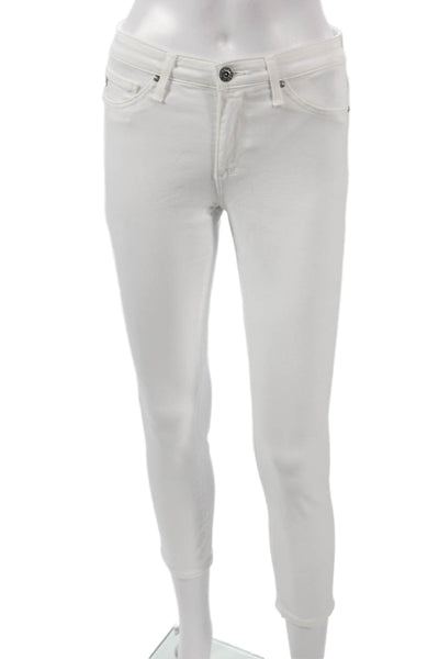AG Adriano Goldschmied Womens Ankle Jeans White Cotton Blend Button Size 25