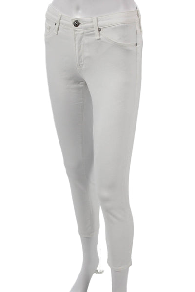 AG Adriano Goldschmied Womens Ankle Jeans White Cotton Blend Button Size 25