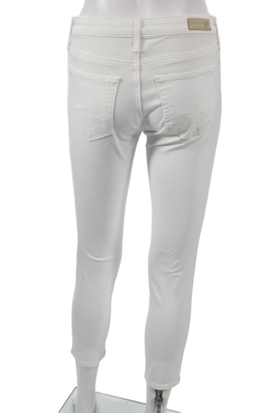 AG Adriano Goldschmied Womens Ankle Jeans White Cotton Blend Button Size 25