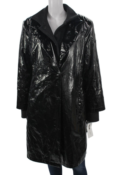 Jane Post Womens Black Wool Rain Coat Long Sleeve Button Size XL