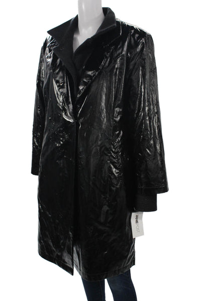 Jane Post Womens Black Wool Rain Coat Long Sleeve Button Size XL