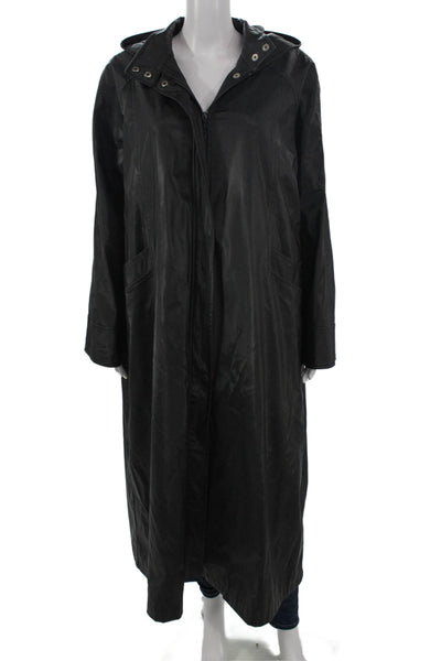 Pamela McCoy Collection Womens Rain Coat Black Snap Long Sleeve Size 1X