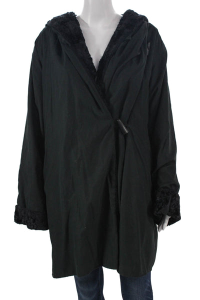Ramosport Women Black Microfiber Overcoat Toggle Long Sleeve Size 38
