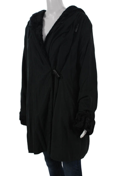 Ramosport Women Black Microfiber Overcoat Toggle Long Sleeve Size 38