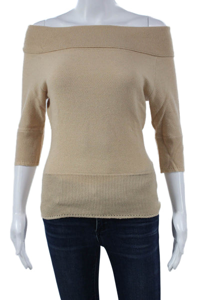 Milly Of New York Women Beige Nylon Boat Neck Pullover 3/4 Sleeve Size S