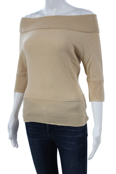 Milly Of New York Women Beige Nylon Boat Neck Pullover 3/4 Sleeve Size S