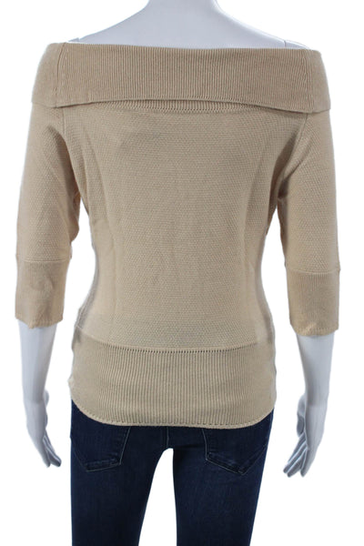 Milly Of New York Women Beige Nylon Boat Neck Pullover 3/4 Sleeve Size S