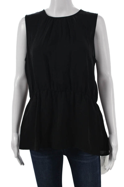 Theory Women Silk Tunic Blouse Sleeveless Round Neck Black Size M