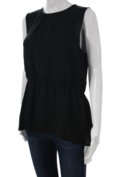 Theory Women Silk Tunic Blouse Sleeveless Round Neck Black Size M