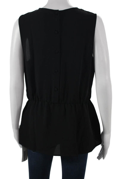Theory Women Silk Tunic Blouse Sleeveless Round Neck Black Size M