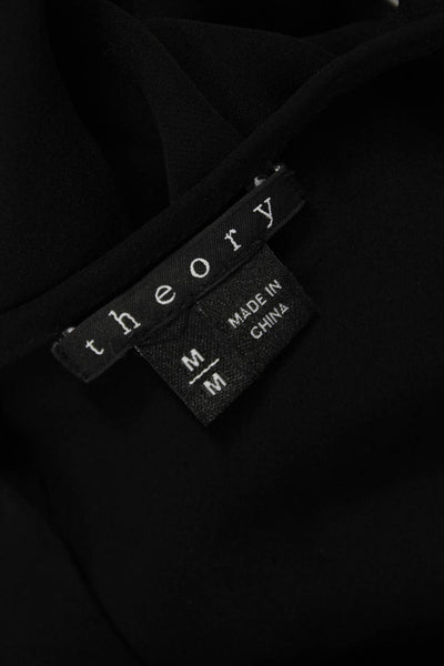 Theory Women Silk Tunic Blouse Sleeveless Round Neck Black Size M