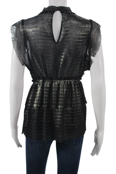 IRO Women Black Striped High Neck Sleeveless Blouse Button Polyester Size 36