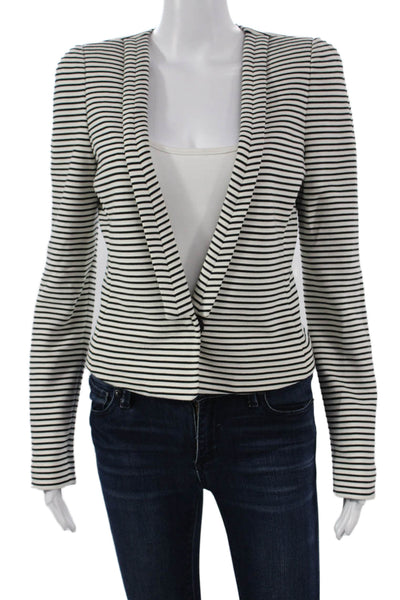 BCBG Max Azria Womens Striped White Basic Jacket Long Sleeve Button Size S