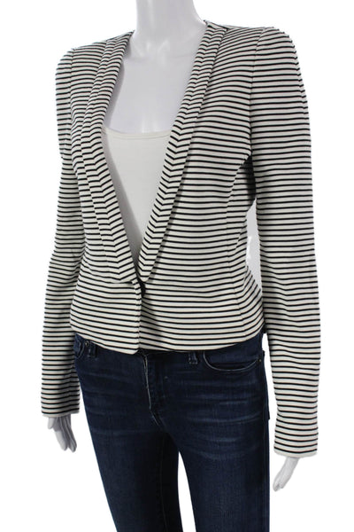 BCBG Max Azria Womens Striped White Basic Jacket Long Sleeve Button Size S