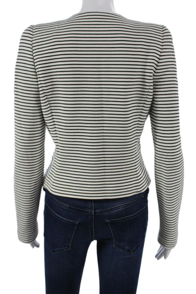 BCBG Max Azria Womens Striped White Basic Jacket Long Sleeve Button Size S