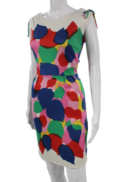 Marc By Marc Jacobs Womens Silk Sheath Dress Multi Boatneck Short Sleeve Size S