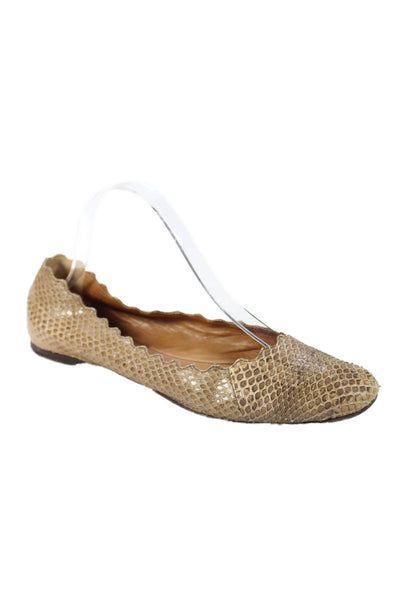 Chloe Womens Leather Round Toe Scalloped Ballet Flats Brown Size 9.5