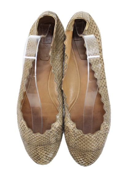Chloe Womens Leather Round Toe Scalloped Ballet Flats Brown Size 9.5