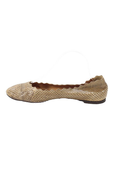 Chloe Womens Leather Round Toe Scalloped Ballet Flats Brown Size 9.5