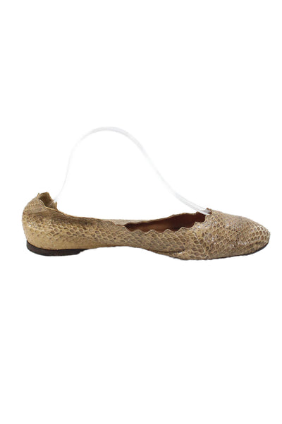 Chloe Womens Leather Round Toe Scalloped Ballet Flats Brown Size 9.5