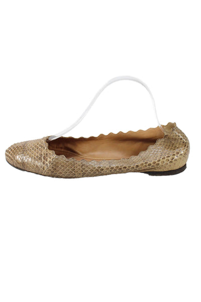 Chloe Womens Leather Round Toe Scalloped Ballet Flats Brown Size 9.5