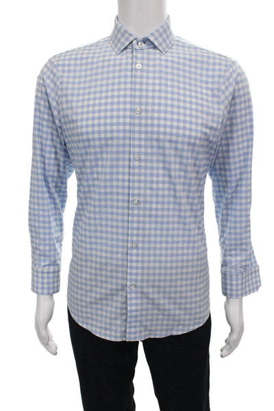 Mizzen + Main Mens Gingham Print Button Down Shirt Blue Size S