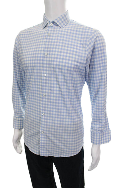 Mizzen + Main Mens Gingham Print Button Down Shirt Blue Size S