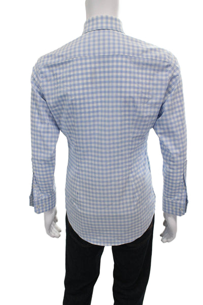 Mizzen + Main Mens Gingham Print Button Down Shirt Blue Size S