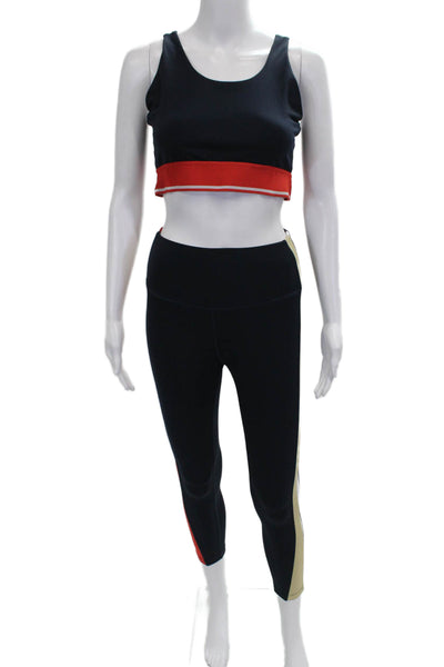 Bandier Women Striped Leggings Outfit Set Black Polyester Size S