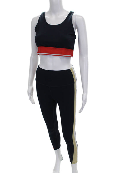 Bandier Women Striped Leggings Outfit Set Black Polyester Size S