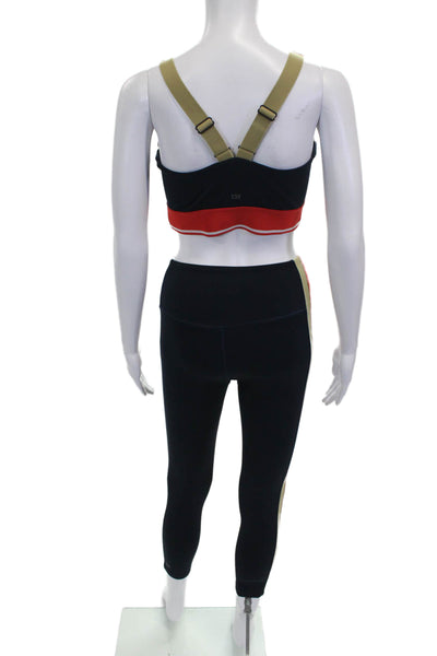 Bandier Women Striped Leggings Outfit Set Black Polyester Size S