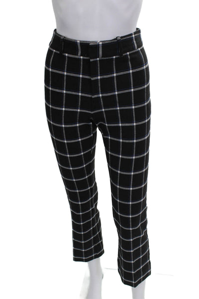 Derek Lam 10 Crosby Women Cropped Pants Black Rayon Check Zip Size 2