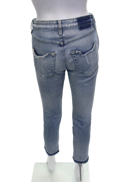 Amo Womens Cropped Blue Jeans Cotton Blend Button Size 26