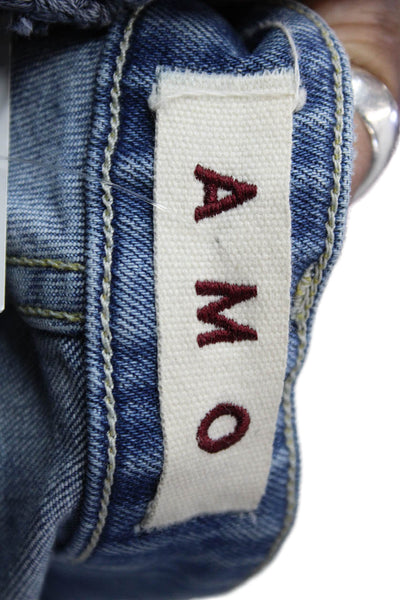 Amo Womens Cropped Blue Jeans Cotton Blend Button Size 26