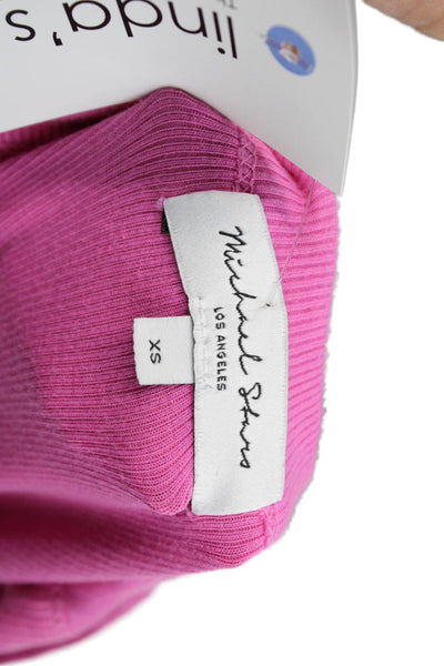 Michael Stars Women Bodycon Dress Pink Cotton Sleeveless Round Neck Size XS