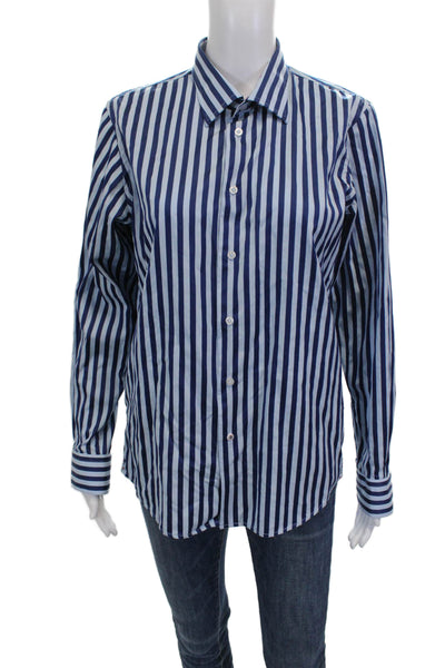 Robert Graham Mens Blue Cotton Striped Button-Up Shirt Long Sleeve Size XL