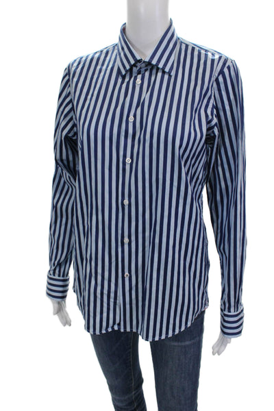 Robert Graham Mens Blue Cotton Striped Button-Up Shirt Long Sleeve Size XL
