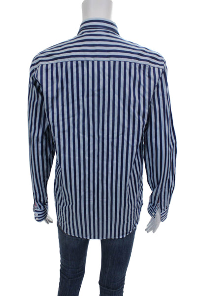 Robert Graham Mens Blue Cotton Striped Button-Up Shirt Long Sleeve Size XL
