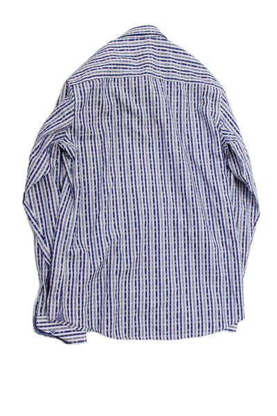 Robert Graham Mens Cotton Collared Striped Button Down Shirt Blue Size L
